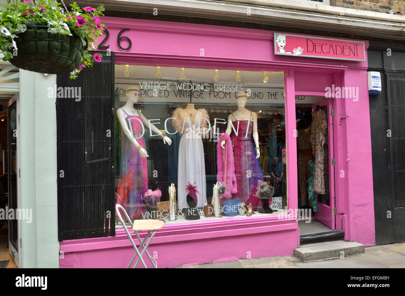 Decadent vintage fashion shop in Camden Passage, Islington, London, UK. Stock Photo
