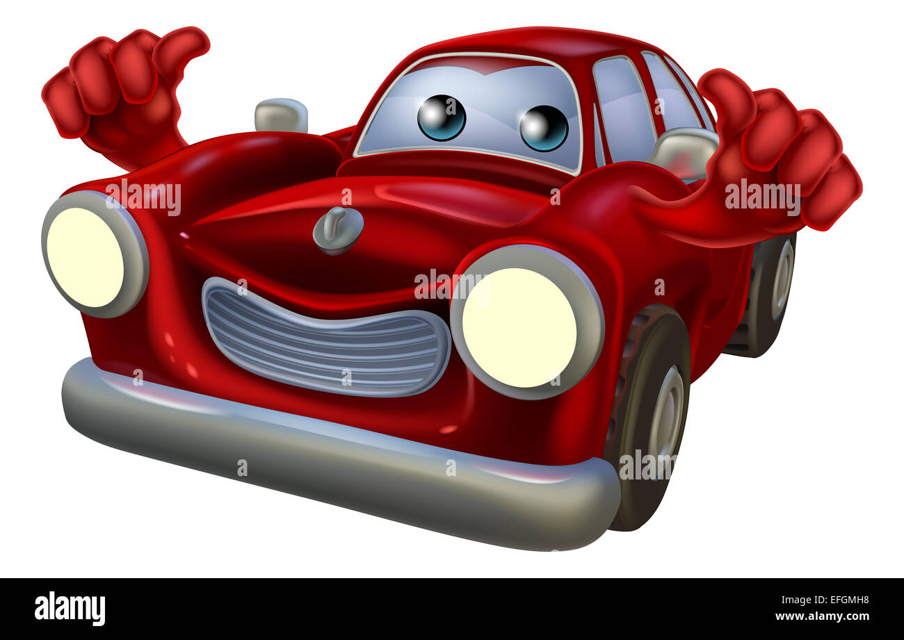 Cartoon classic car character with a happy face giving a thumbs up Stock Photo