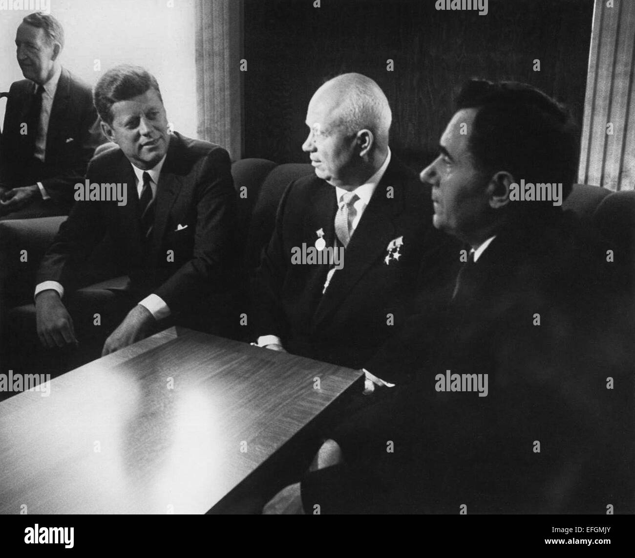 US President John F. Kennedy meets with Soviet leader Nikita Khrushchev  prior to formal talks at the Vienna Summit June 4, 1961 in Vienna, Austria. Stock Photo