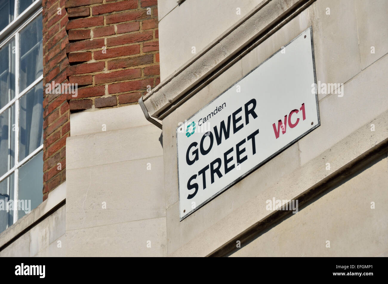 Gower Street WC1 sign on a wall, London, UK Stock Photo