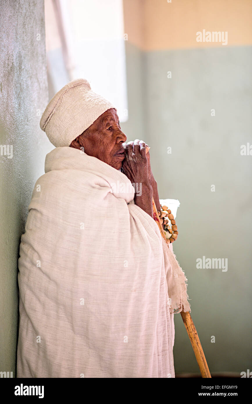 Pilgrim inside of chrisian church in Mekele in Ethiopia Stock Photo