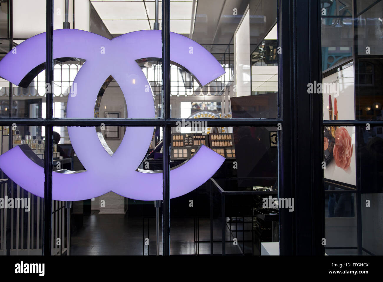 Chanel Window with Logo in Covent Garden in London UK Stock Photo