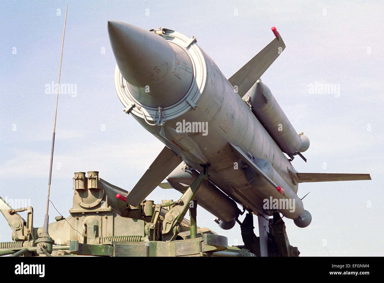 Missile air defense systems 'Krug' (SA-4 Ganef) on the launcher. Chauda, Crimea. 1999. Stock Photo