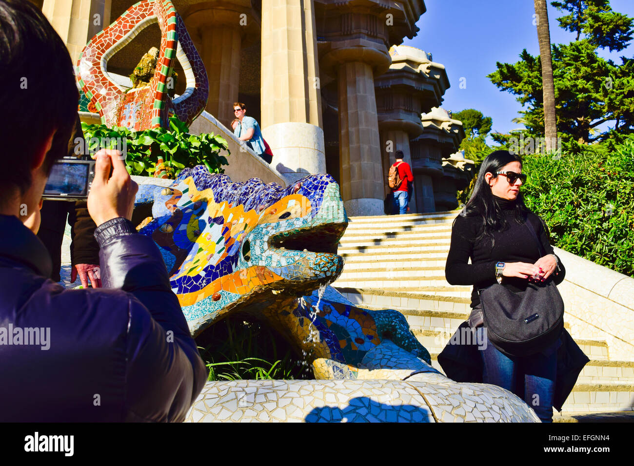 Dragon. Park Guell designed by Antoni Gaudi architect. Barcelona, Catalonia, Spain. Stock Photo