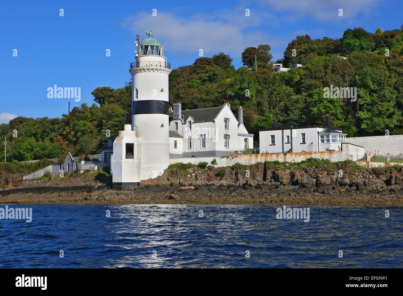 Cloch Lighthouse on the Firth of Clyde in Scotland between Gourock and Inverkip Stock Photo