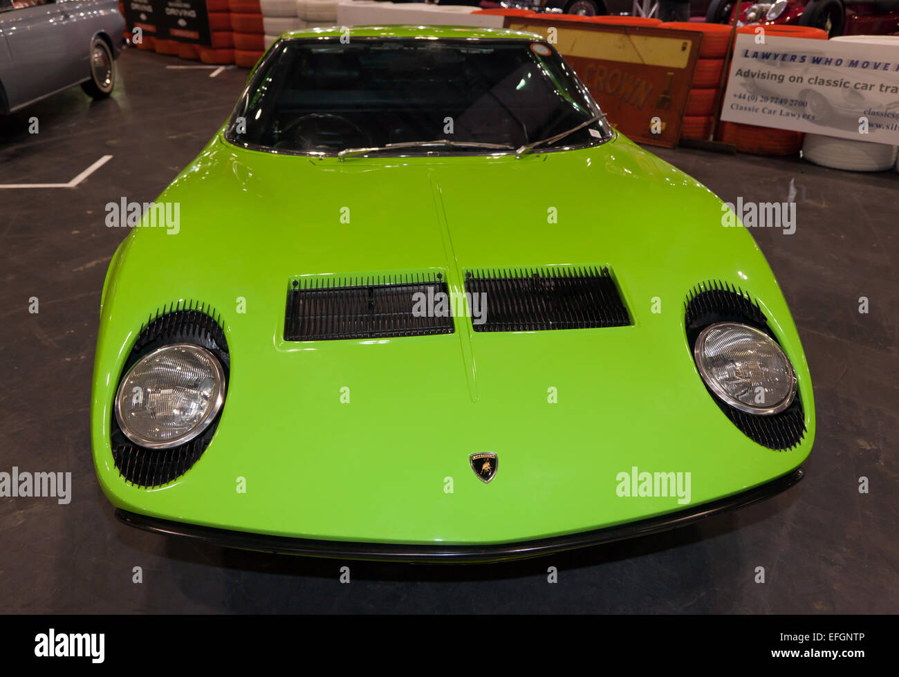 Front view of a 1969, Lamborghini Miura S, on display at the London Classic  Car Show Stock Photo - Alamy