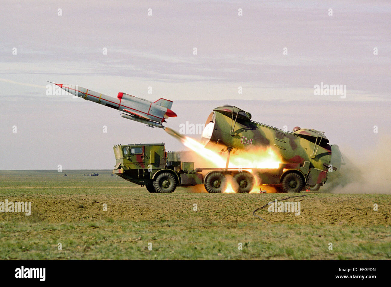 Start an unmanned target VR-2 Strizh at the site for training of air defense. Polygon Chauda, Crimea. 1999. Stock Photo