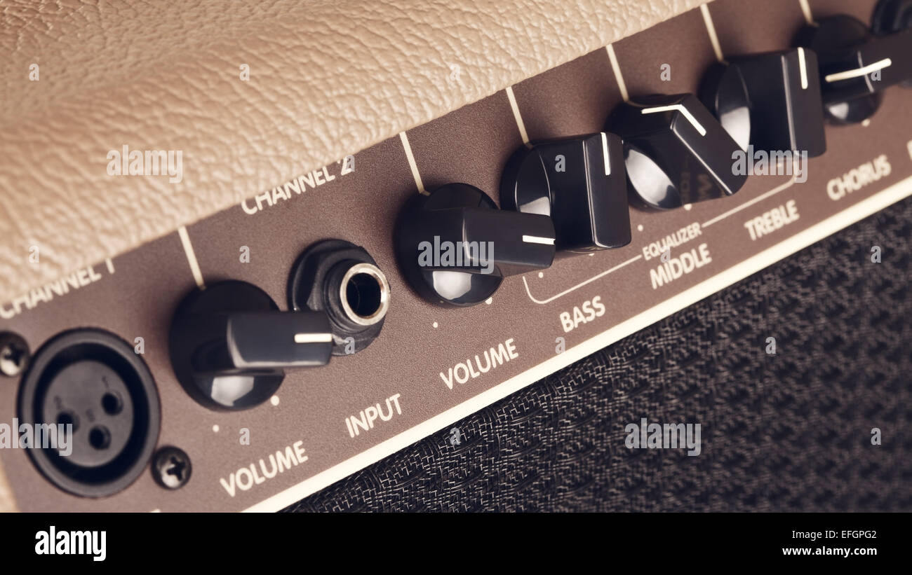 retro guitar amplifier control panel with knobs Stock Photo Alamy