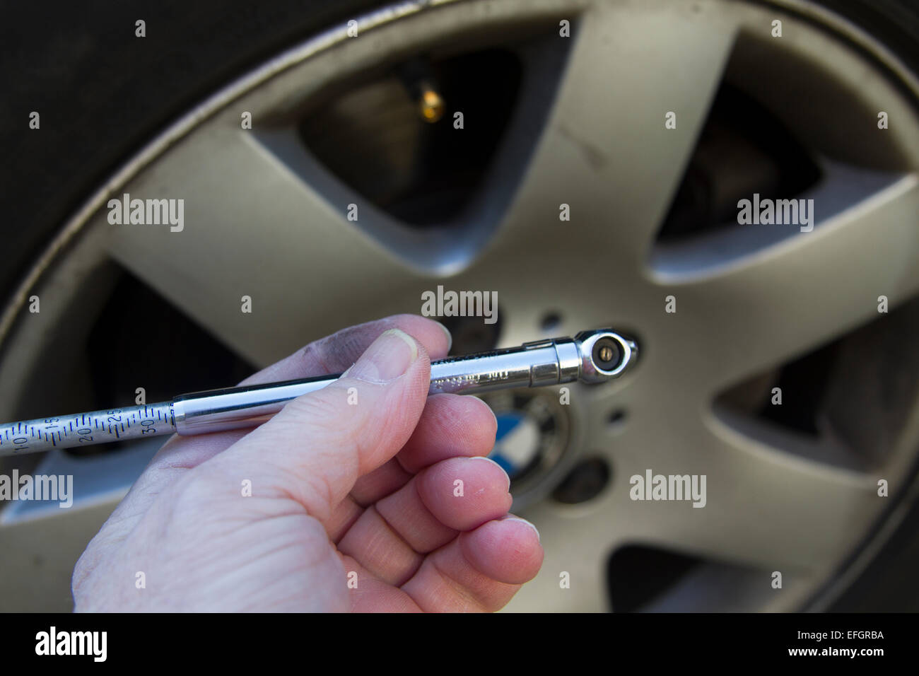 Tyre pressure gauge Stock Photo Alamy