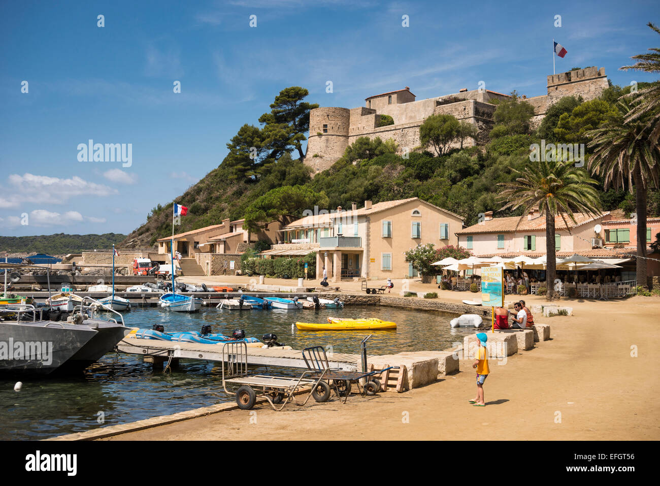 View of the habour on the Island of Port Cros, Var, PACA, Provence-Alpes-Cote d'Azur, France Stock Photo