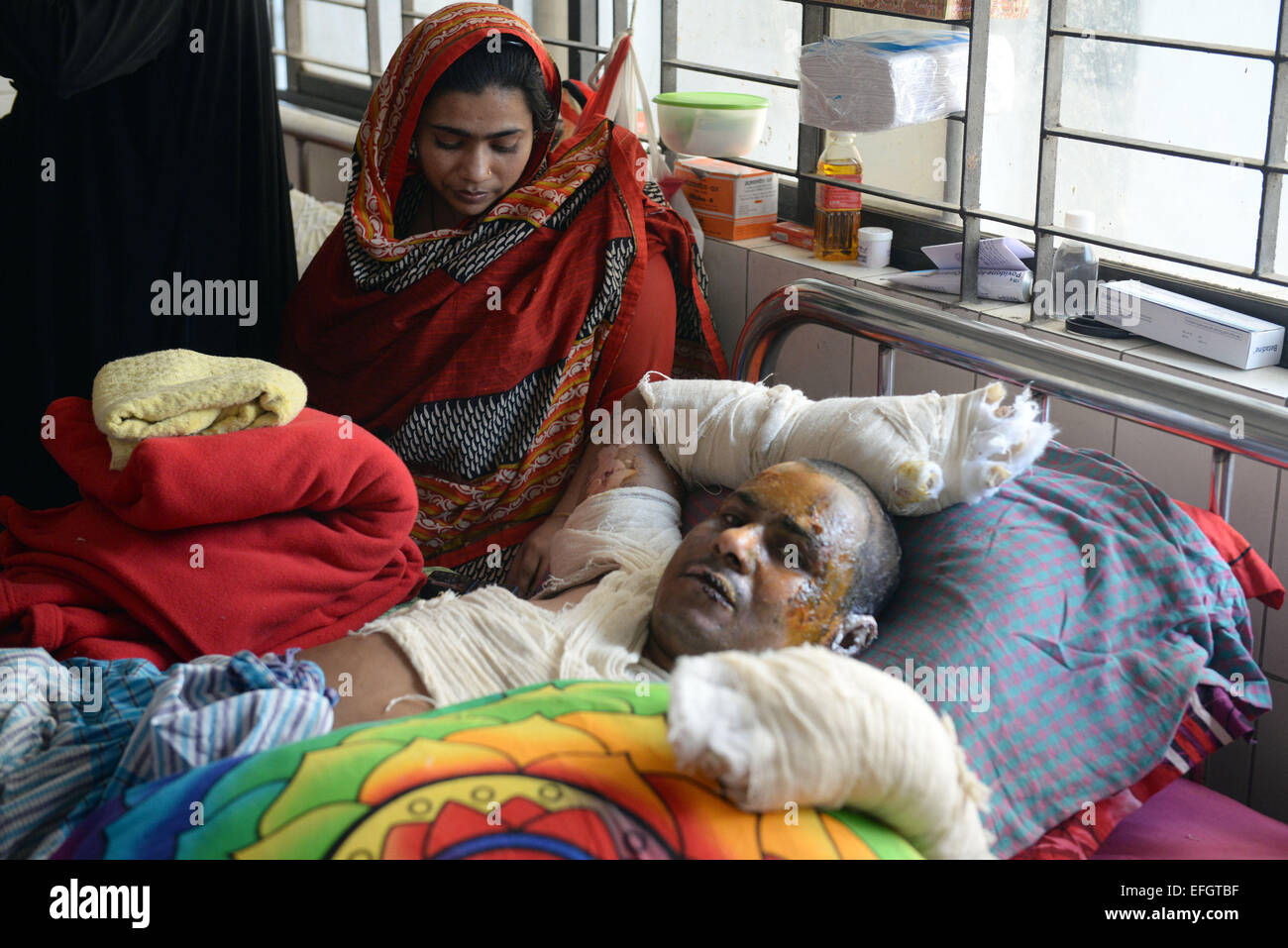 Dhaka, Bangladesh. 4th Feb, 2015. An injured man receives treatment at ...