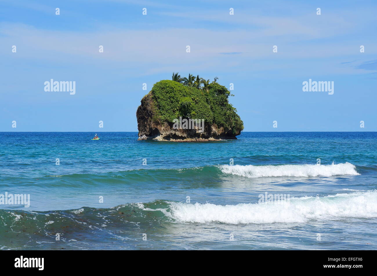 Small rocky island on the Caribbean coast of Costa Rica, Cocles, Puerto Viejo de Talamanca, Central America Stock Photo