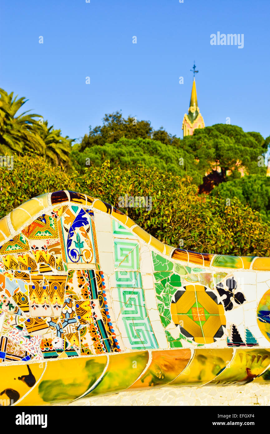 Park Guell by Antoni Gaudi architect. Barcelona, Catalonia, Spain. Stock Photo