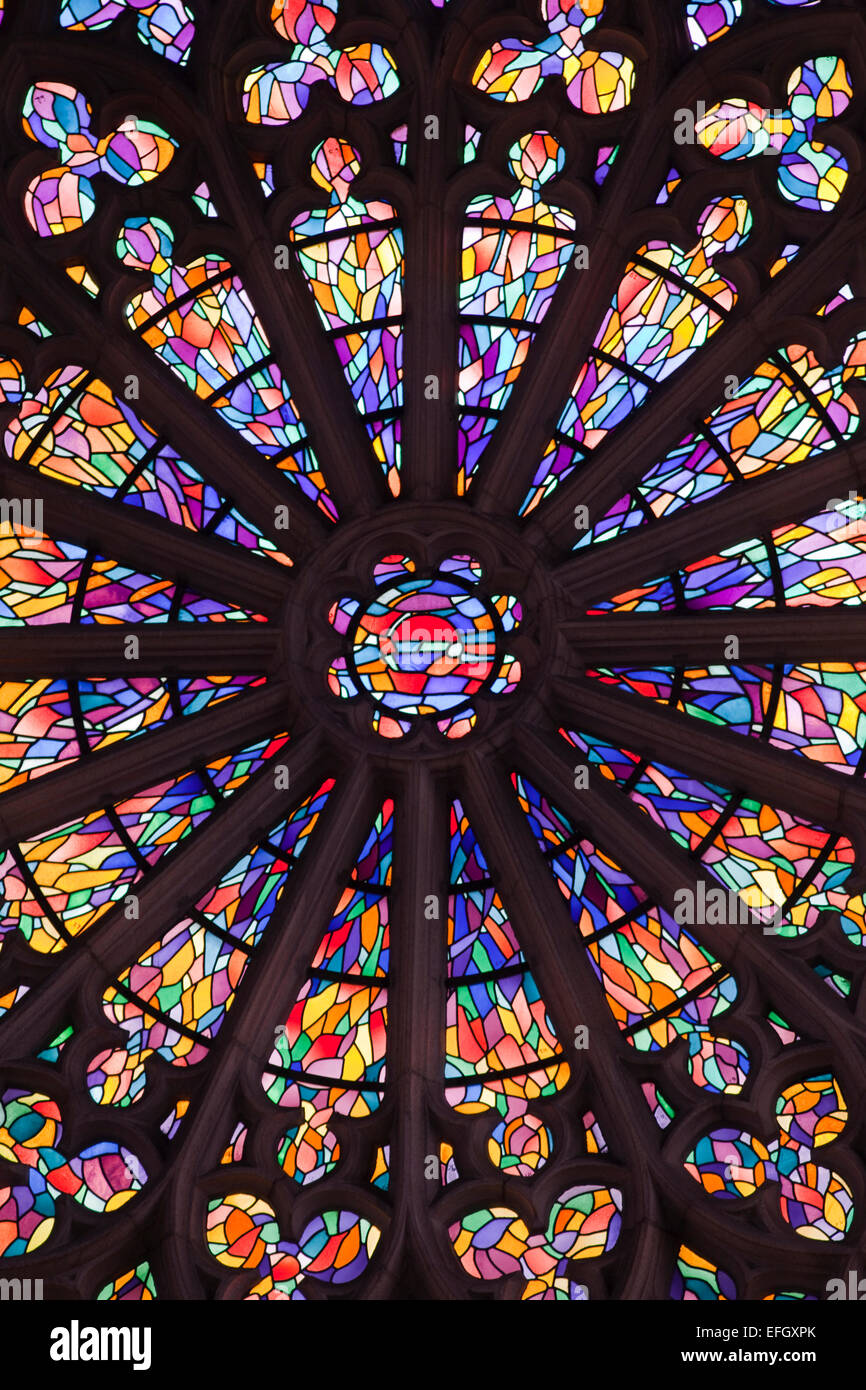 Detail of a stained glass window in a church Stock Photo - Alamy