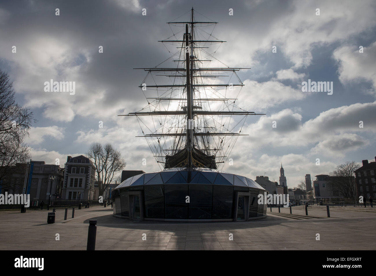 Front view of the famous tea clipper the Cutty Sark at Greenwich, London, UK. February 2015 Stock Photo