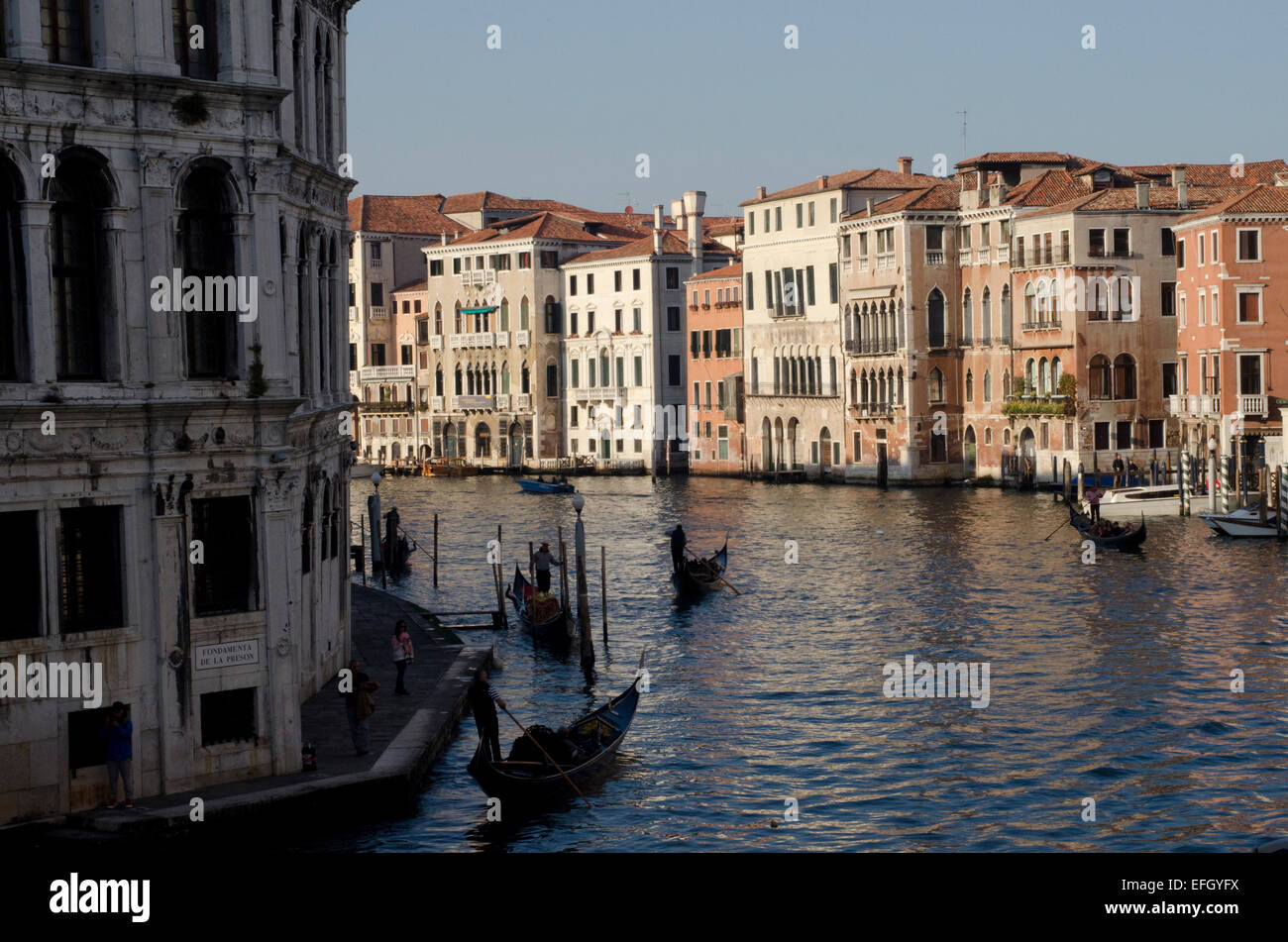 Gondolas on the Grand Canal taken from the Rialto Bridge in Venice, Italy Stock Photo