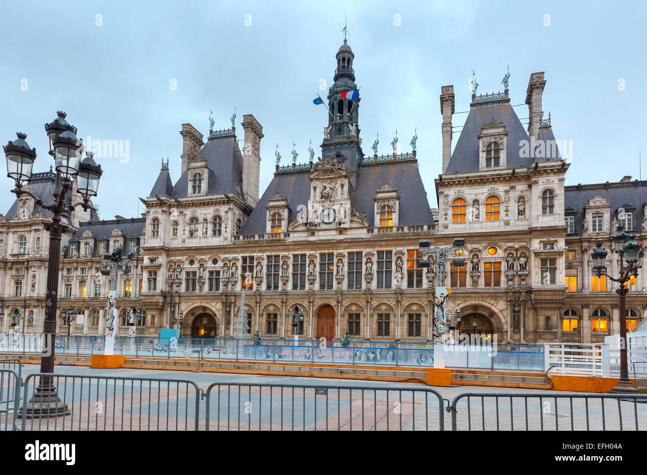 Paris City Hall, Hotel de Ville, in winter Stock Photo
