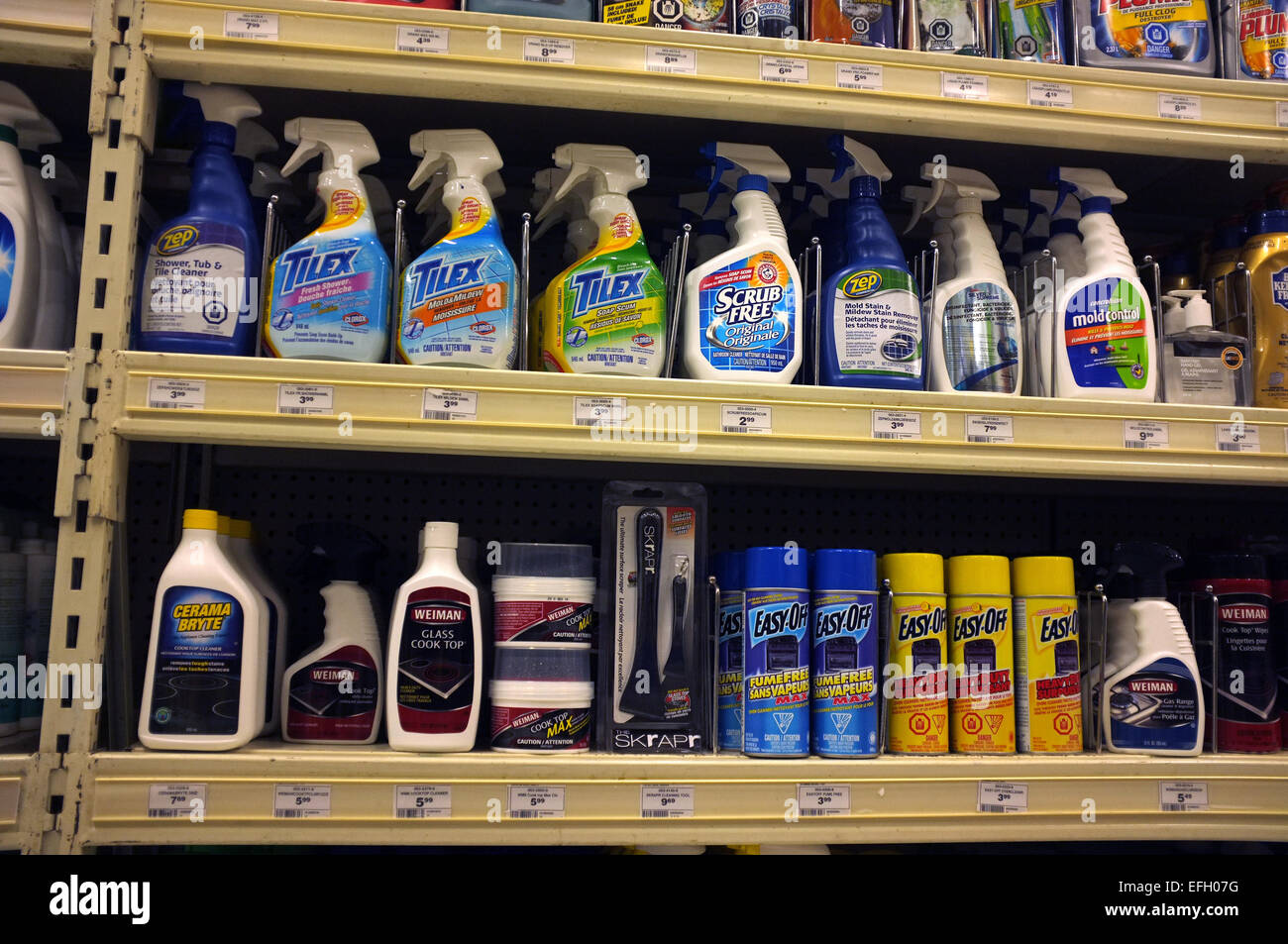 Shelfs of cleaning products in a Canadian thrift store Stock Photo Alamy
