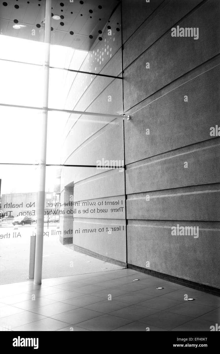 Glass wall entrance of car showroom interior, black and white Stock Photo