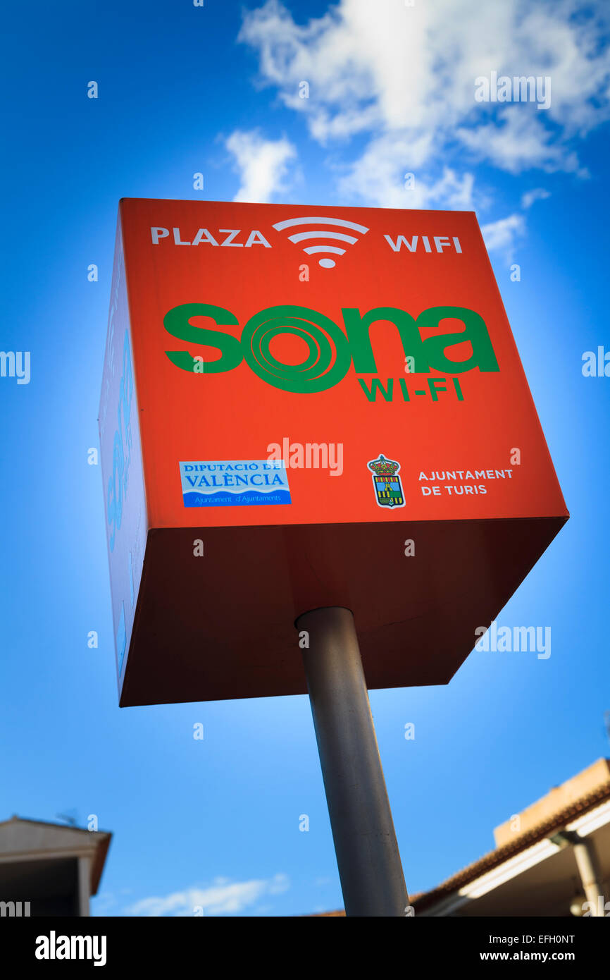 Plaza Wi-Fi sign in Turis Spain Stock Photo