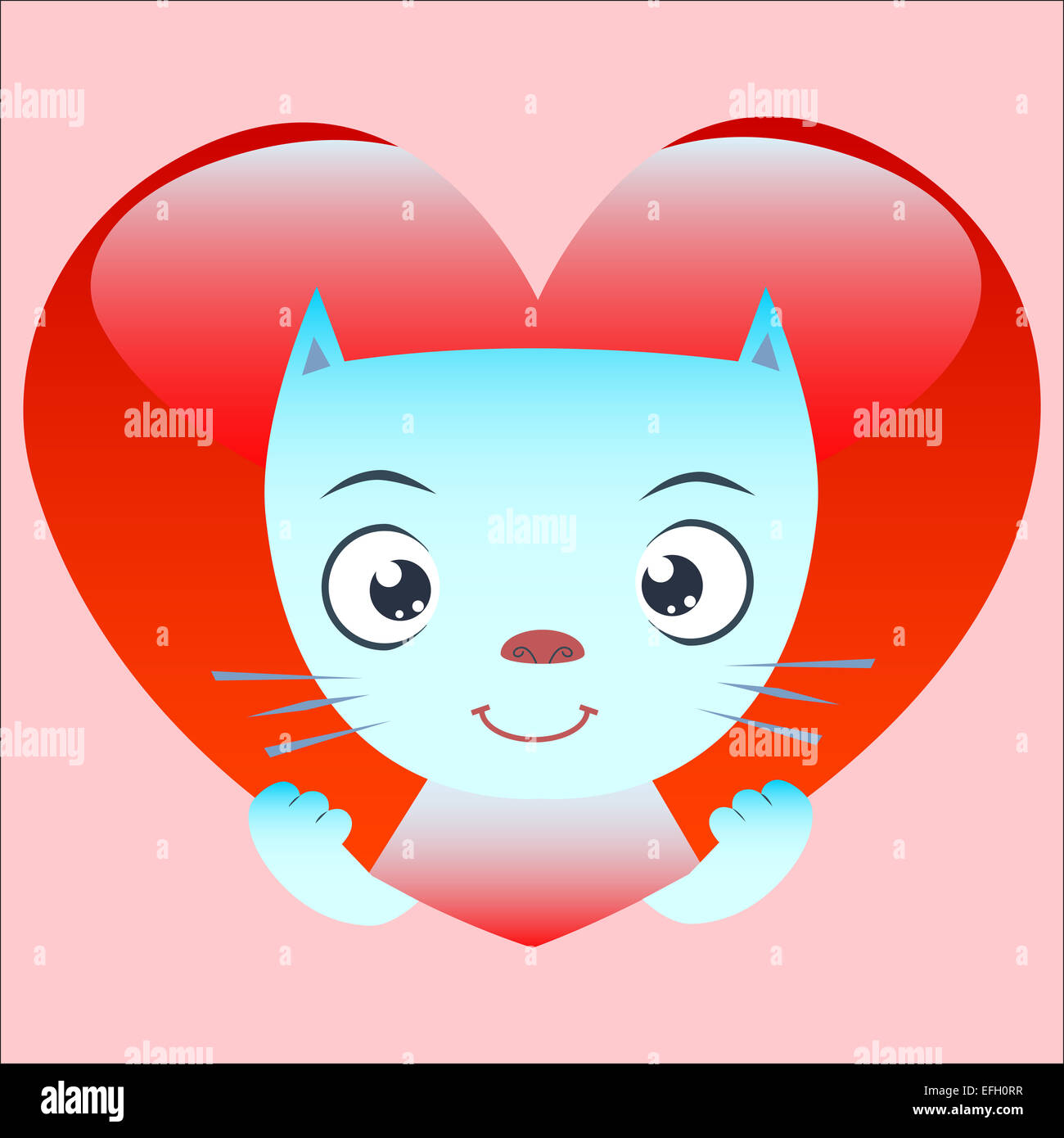Cute cat Peeps from red heart Stock Photo