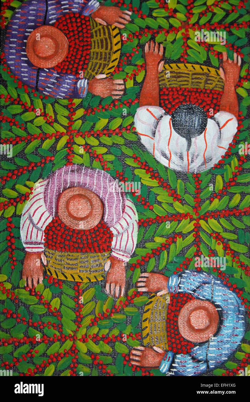 Guatemala Oil Painting Showing Fruit Pickers Stock Photo