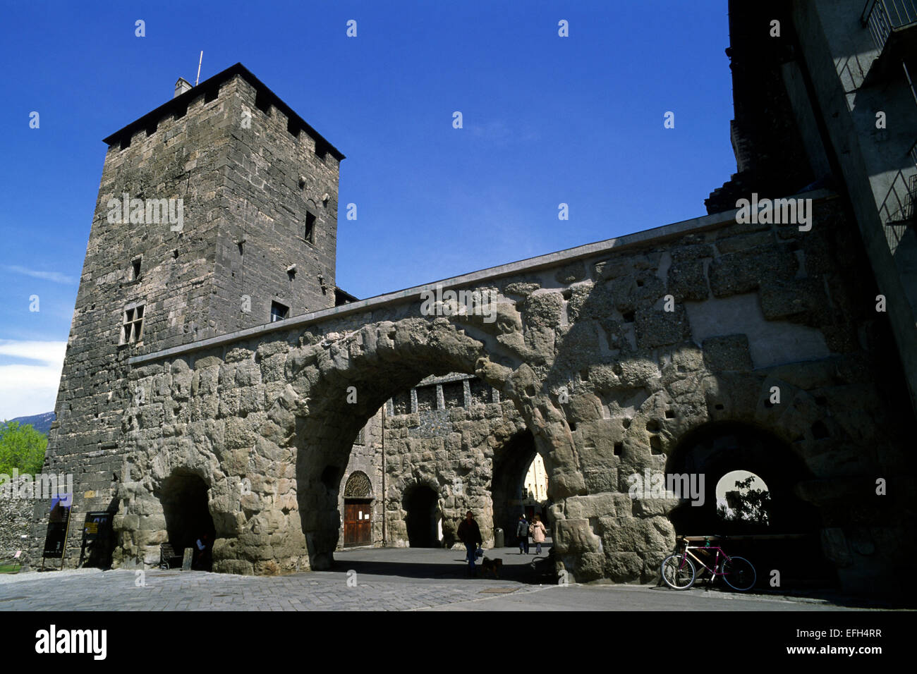 Italy, Valle d'Aosta, Aosta, porta pretoria roman gate Stock Photo