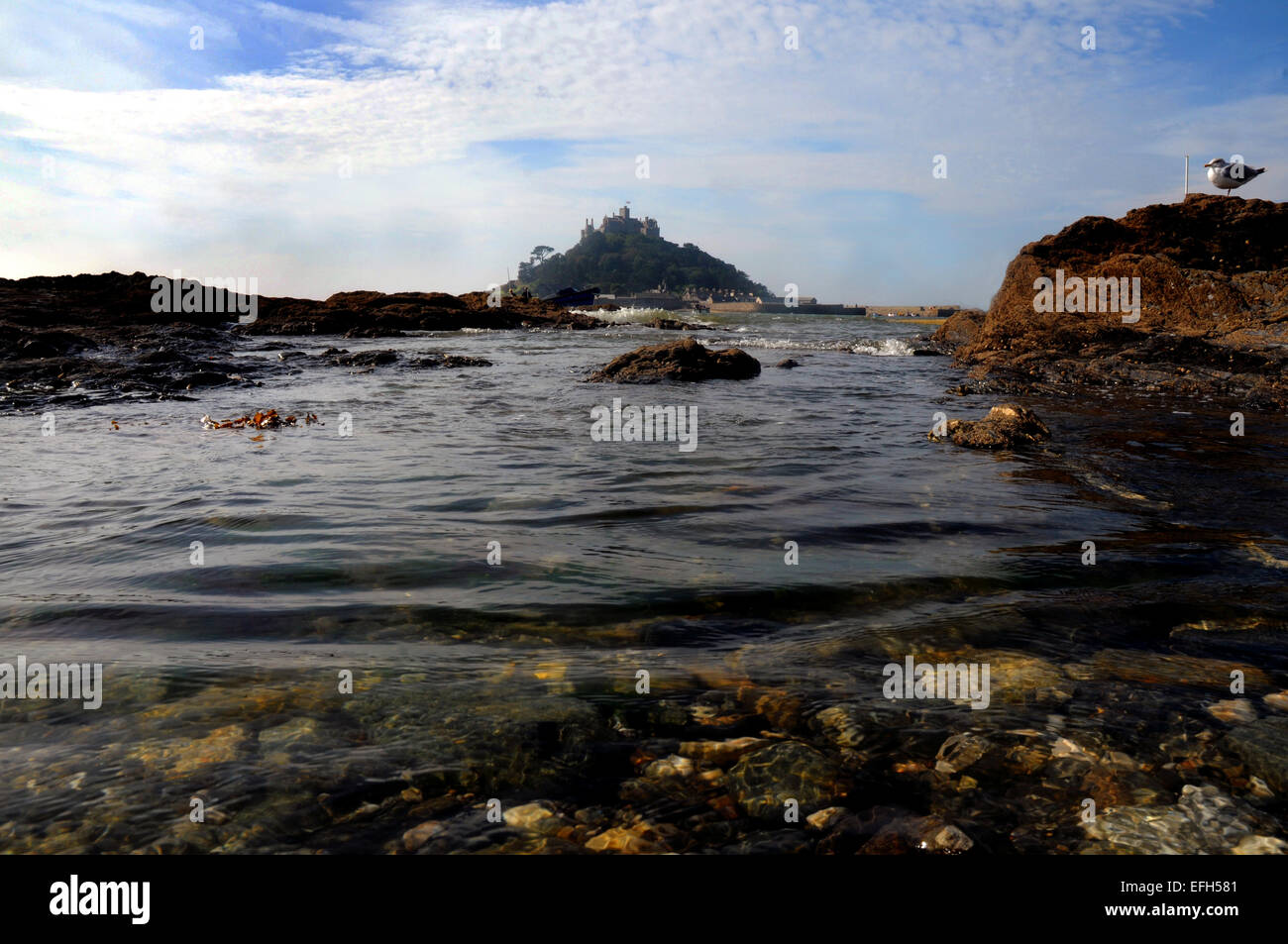 St Michael's Mount, Cornwall   St. Michaels's mount Cornwall is a rocky island crowned by medieval church and castle, home to a Stock Photo