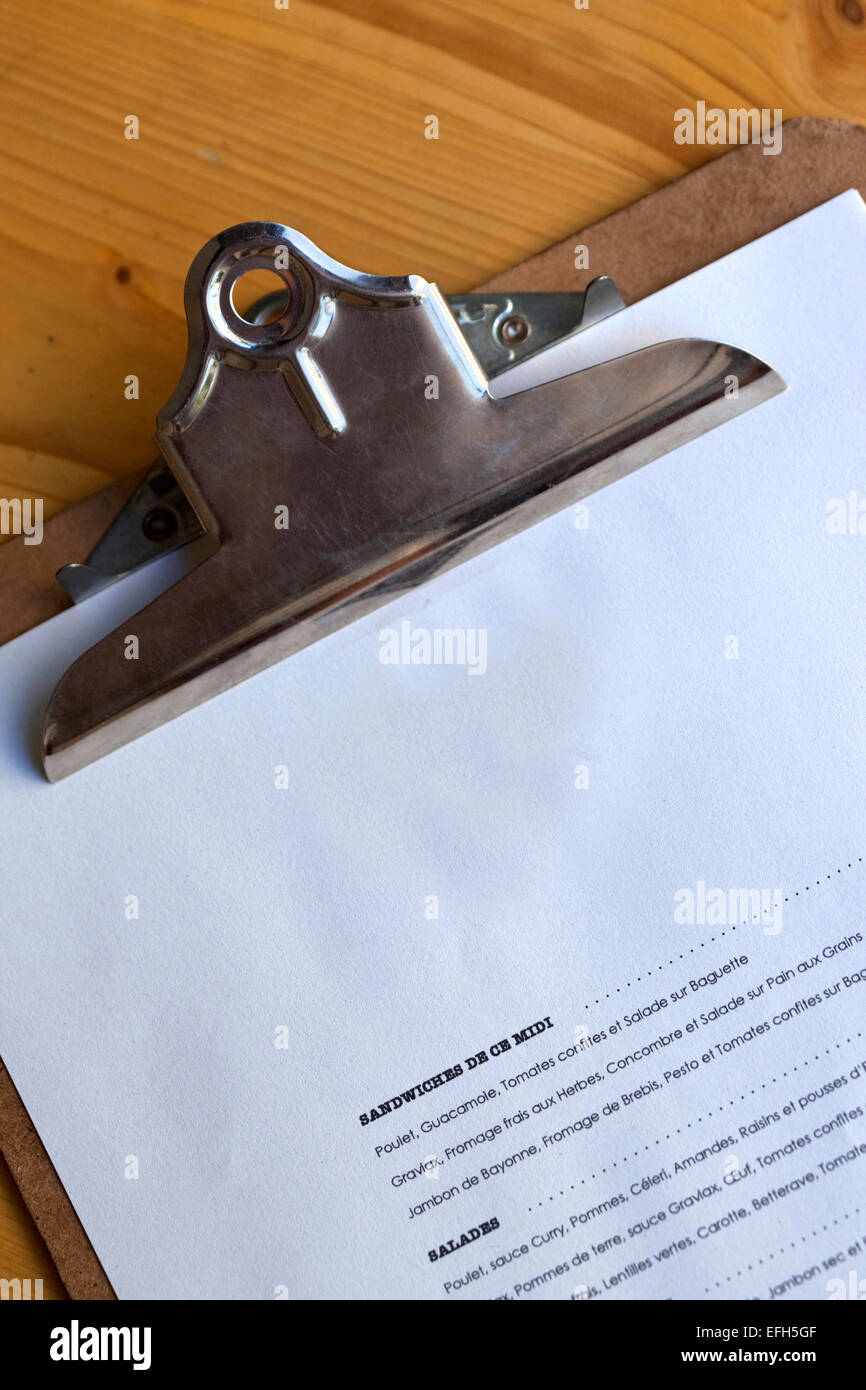 Menu in a French bistro Stock Photo Alamy