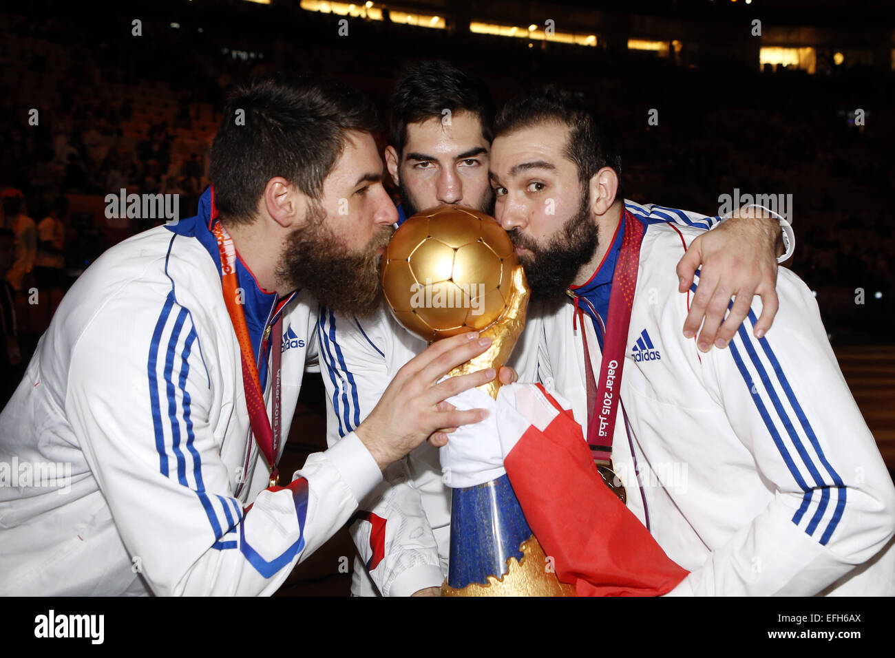 Qatar, UAE. 01st Feb, 2015. IHF Mens World Championships Handball final.  Qatar versus France. France receive the winners trophy France beat Qatar in  the final by a score of 25-22. © Action