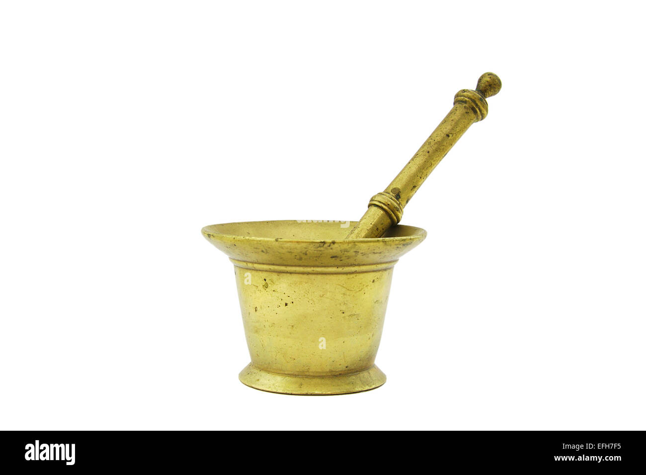 Old bronze mortar and pestle isolated on white background Stock Photo