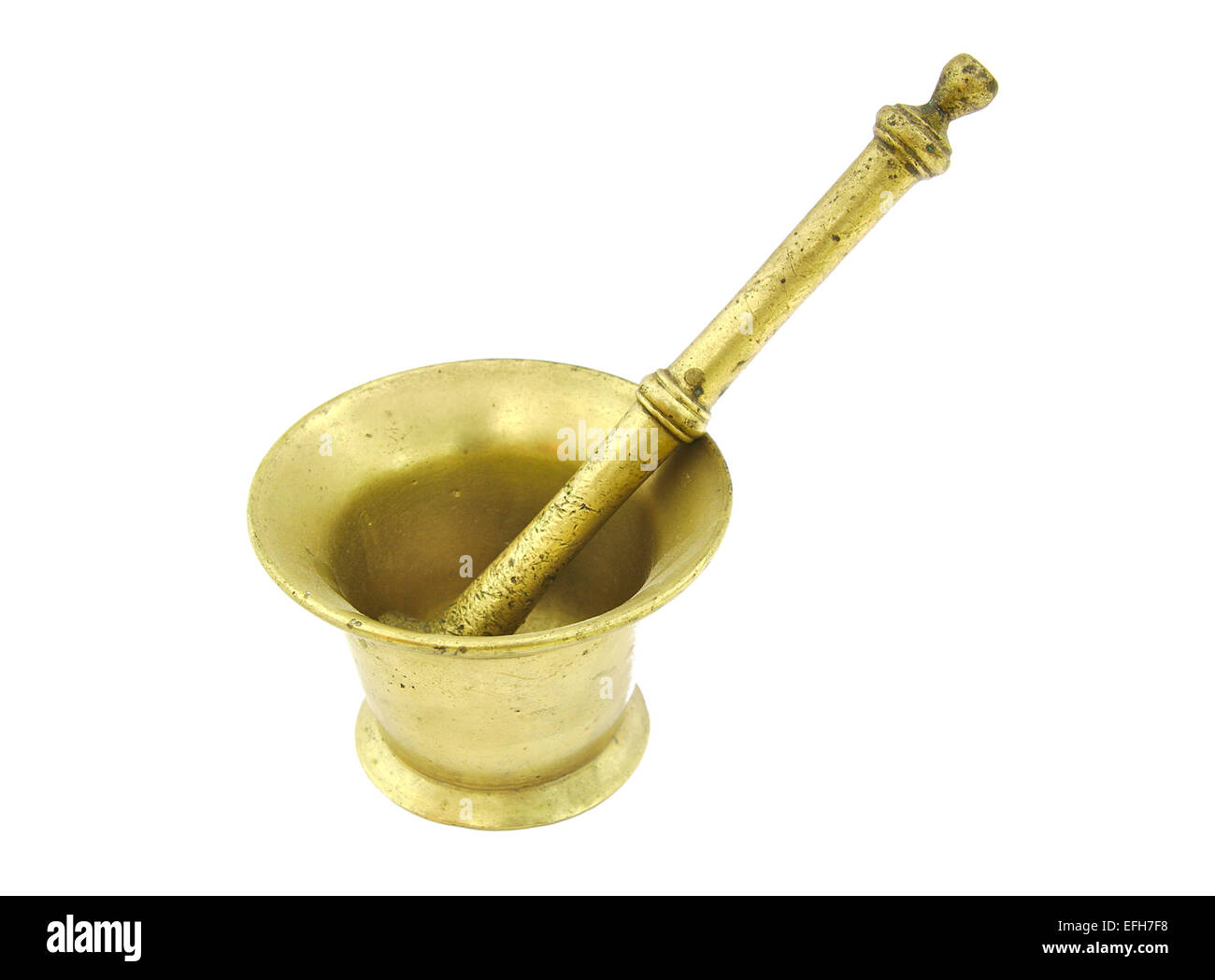 Old bronze mortar and pestle isolated on white background Stock Photo