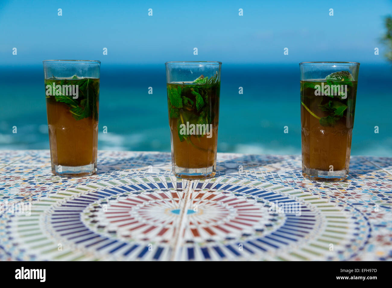Mint Tea, Cafe Hafa,Tangier, Morocco Stock Photo Alamy