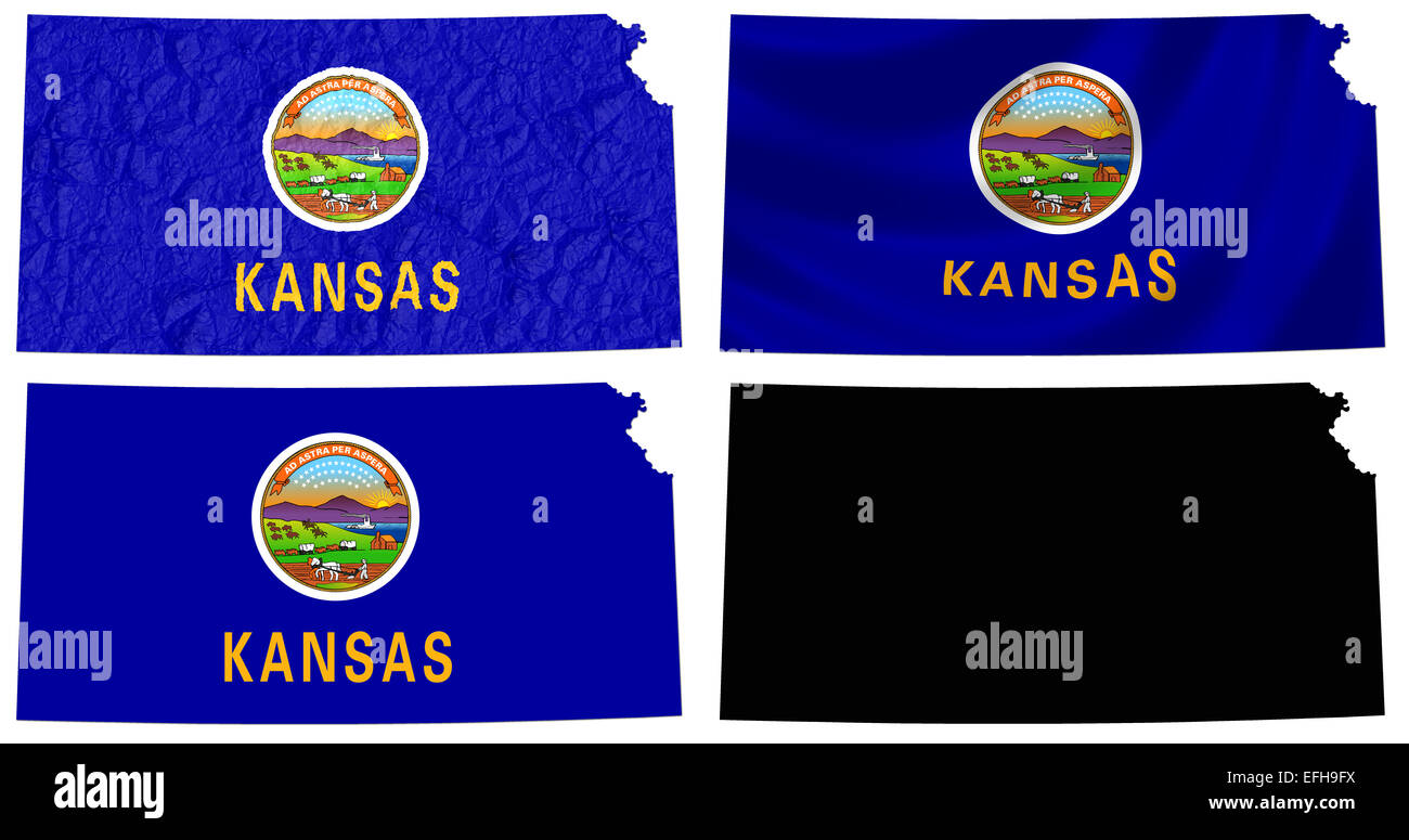 US Kansas state flag over map collage Stock Photo Alamy
