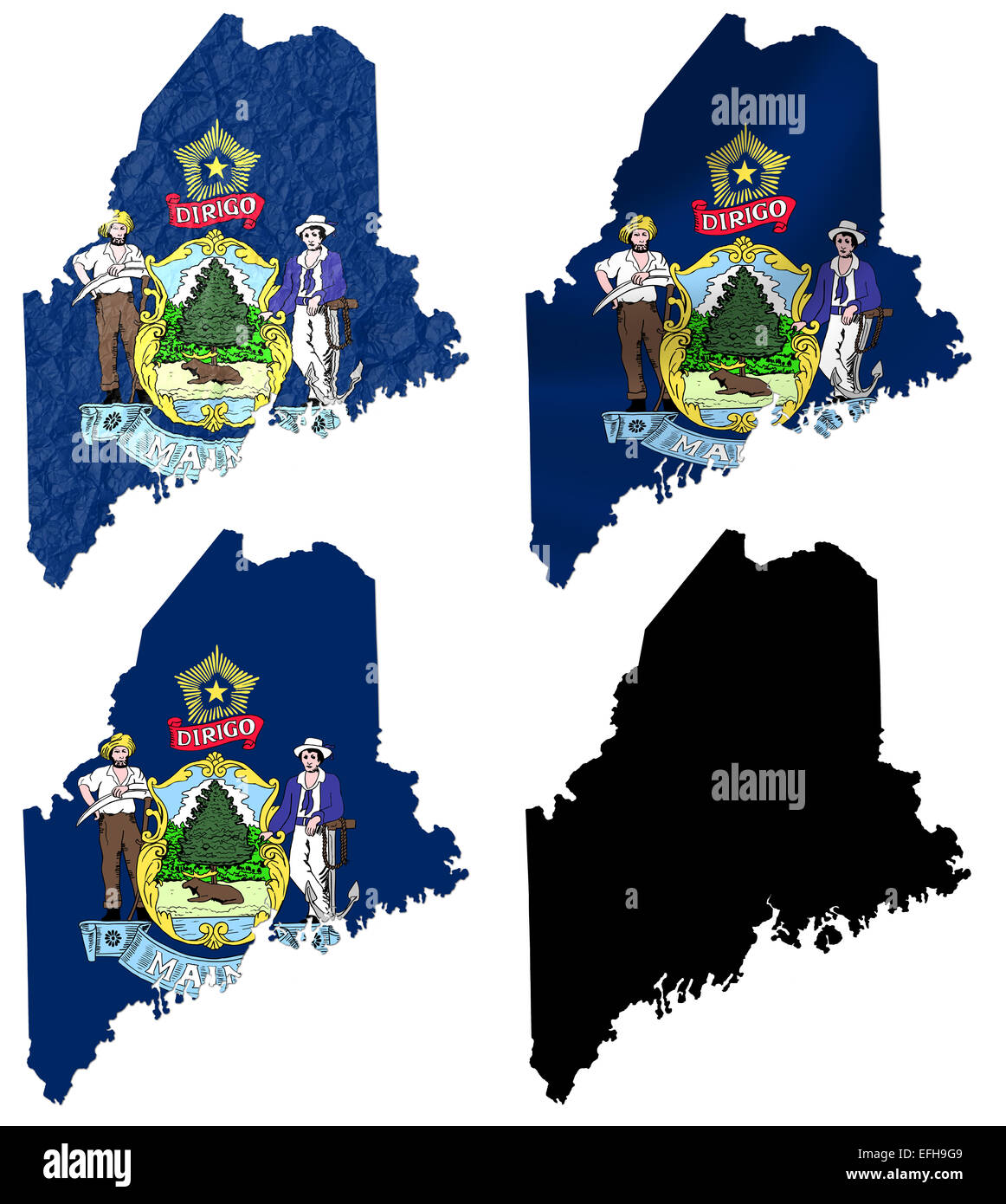 US Maine state flag over map collage Stock Photo