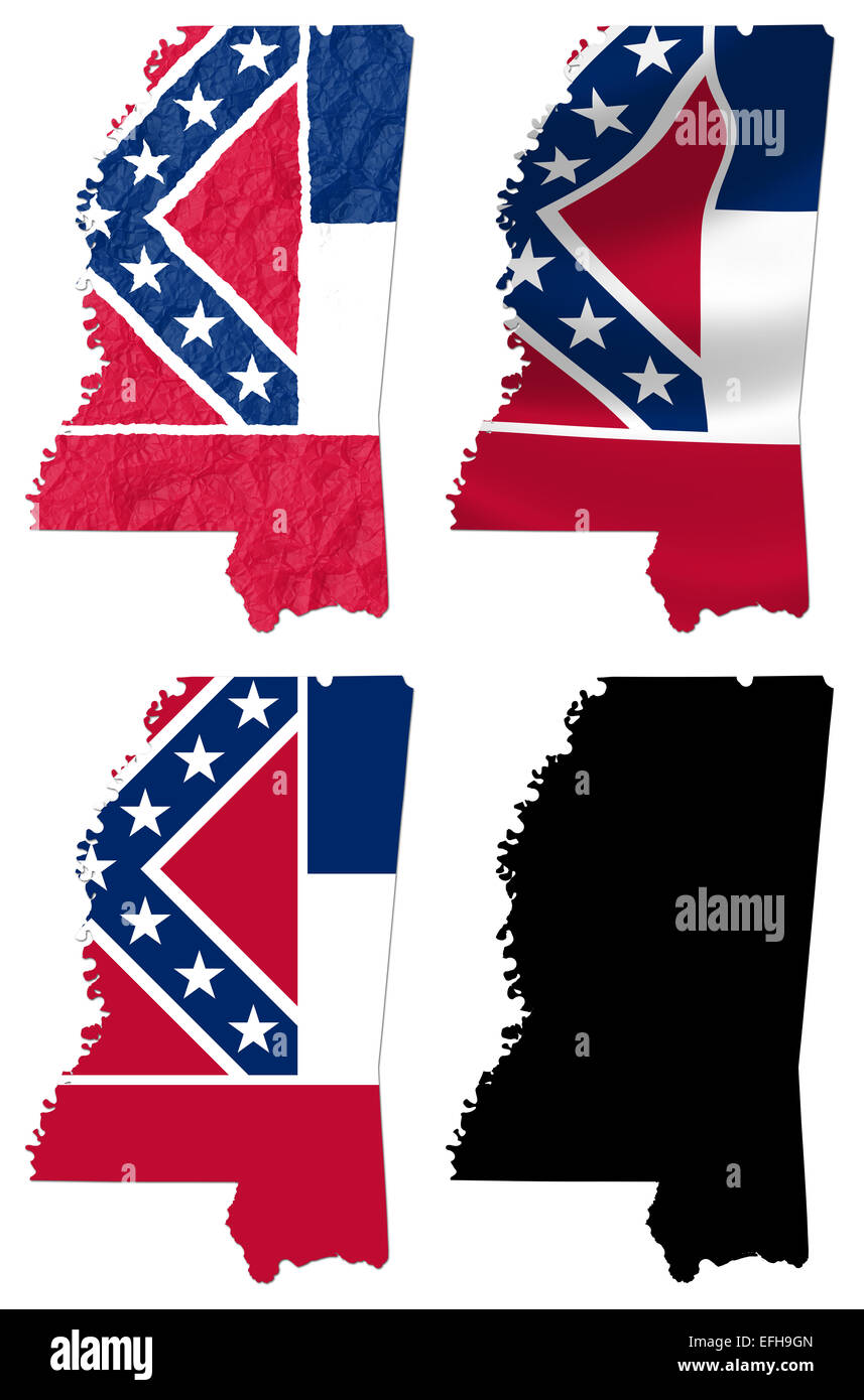US Mississippi state flag over map Stock Photo