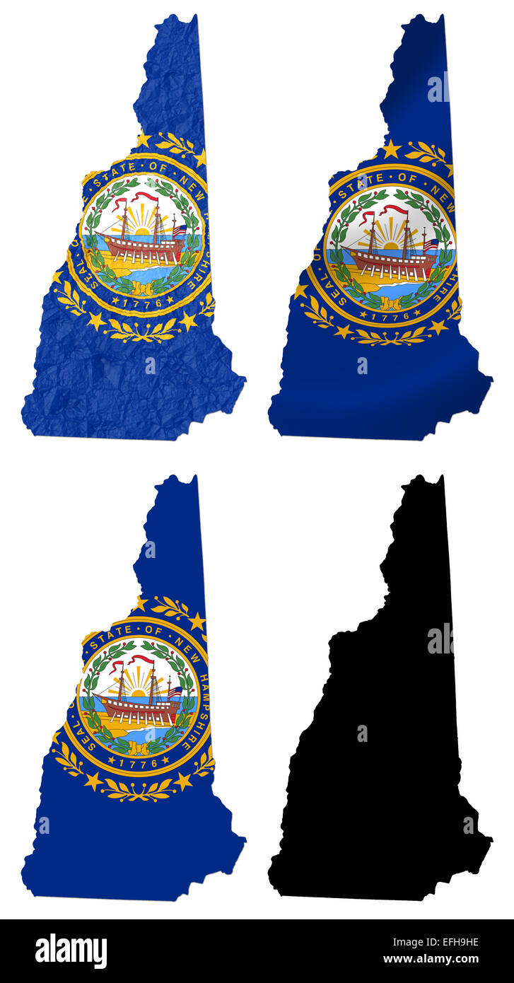 US New Hampshire state flag over map Stock Photo