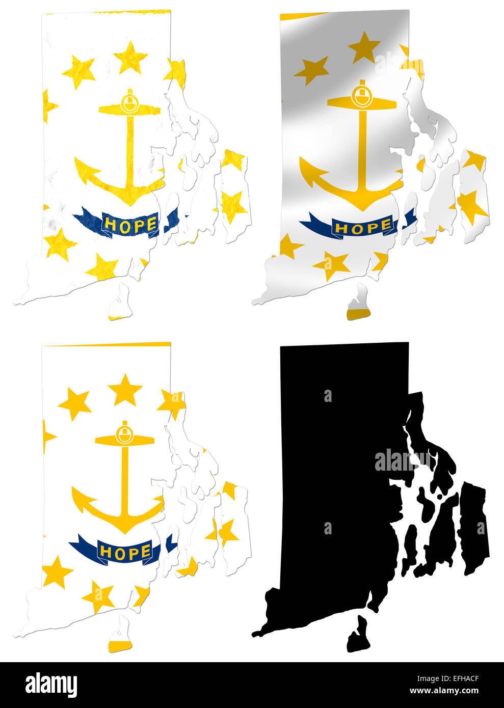 US Rhode Island state flag over map collage Stock Photo