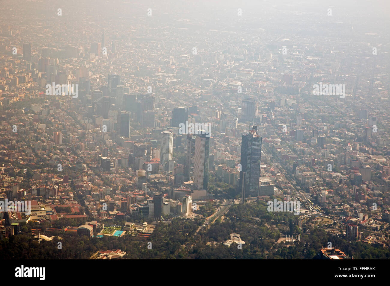 Mexico City, Mexico - Air pollution cuts visibility in Mexico City. Stock Photo