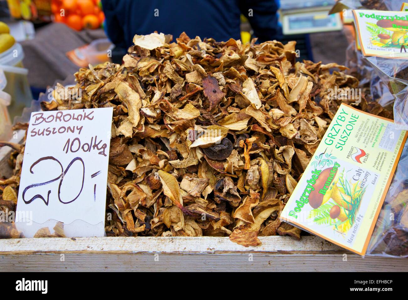 Dried Mushrooms, Stary Kleparz Market, Krakow, Poland, Europe Stock
