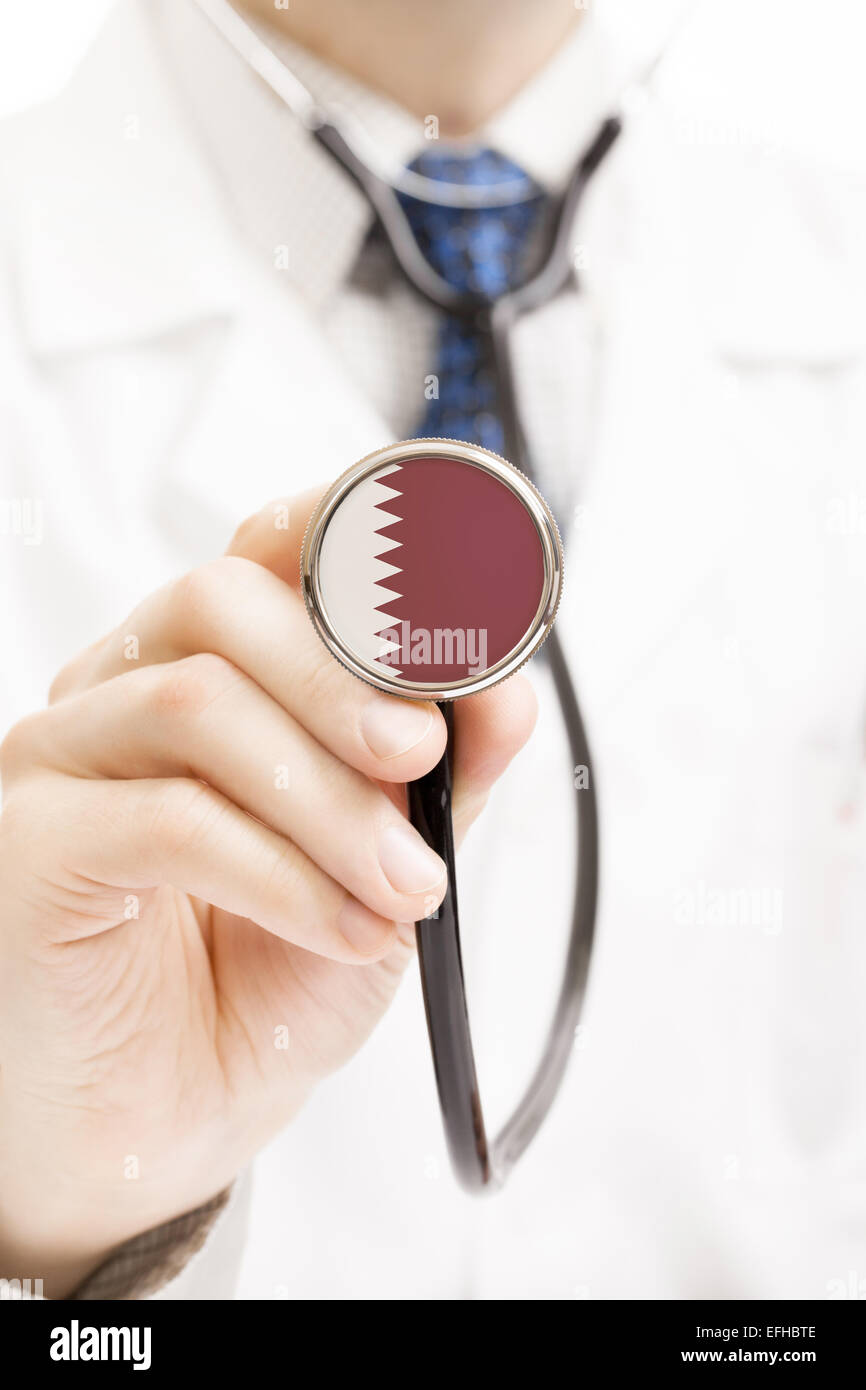 National flag on stethoscope conceptual series Qatar Stock Photo Alamy