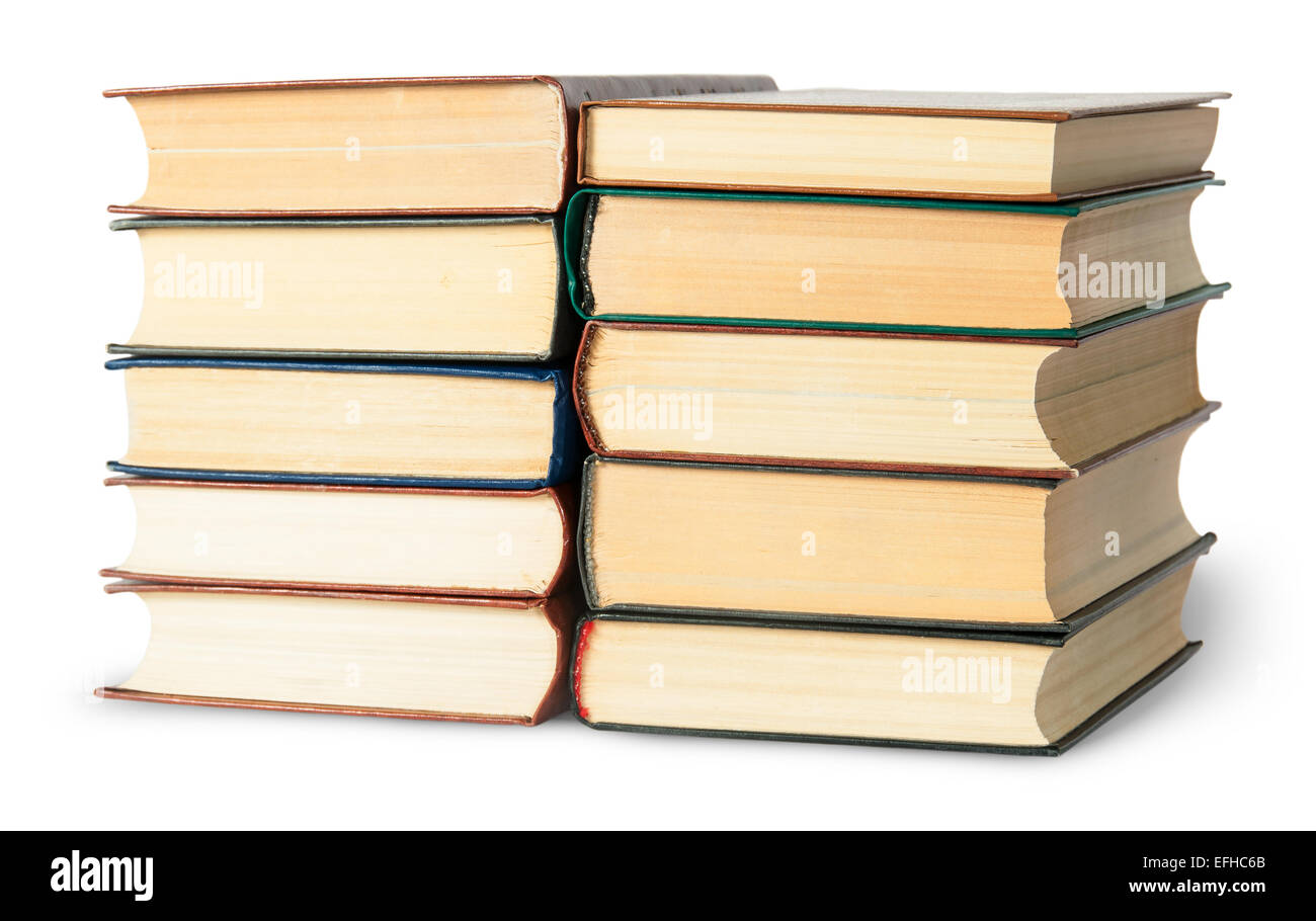 Two stacks of old books rotated isolated on white background Stock ...