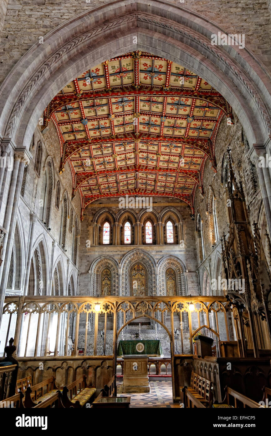 St Davids Cathedral (Welsh Eglwys Gadeiriol Tyddewi), is situated in St Davids in the county of Pembrokeshire Stock Photo