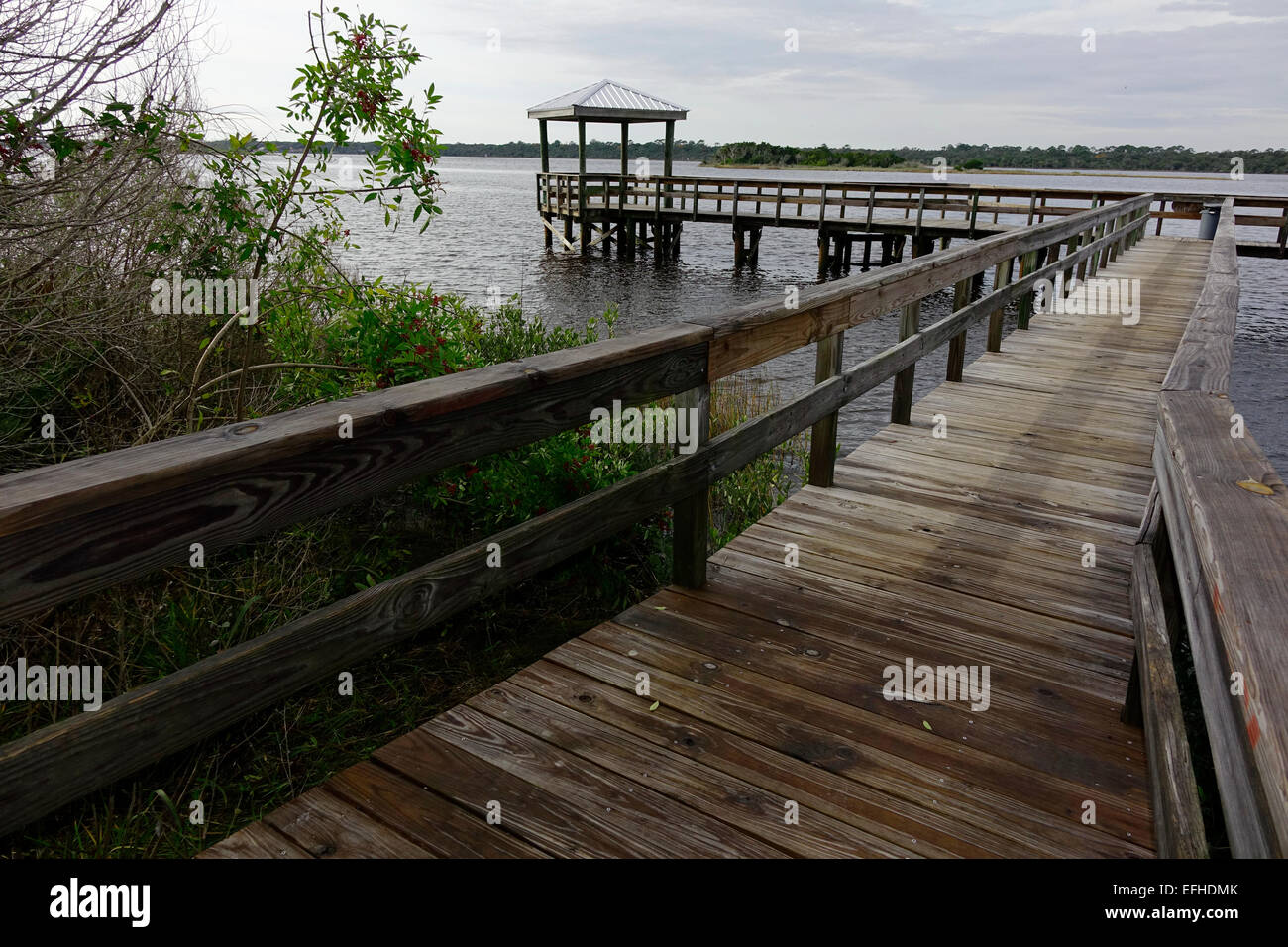 Fishing dock in Bicentennial Park, Ormond Beach, Florida Stock Photo