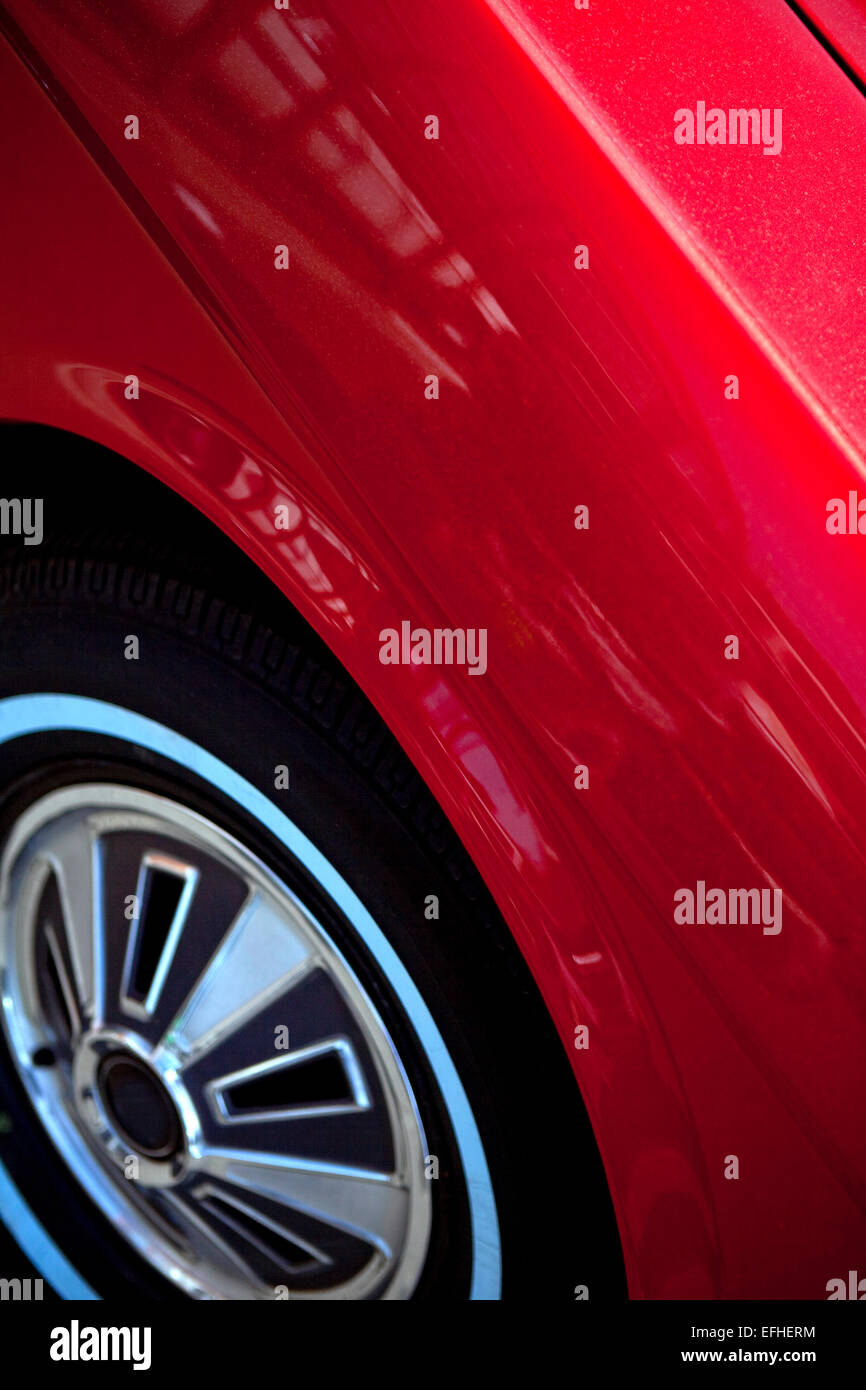 Body and wheel of a red car Stock Photo