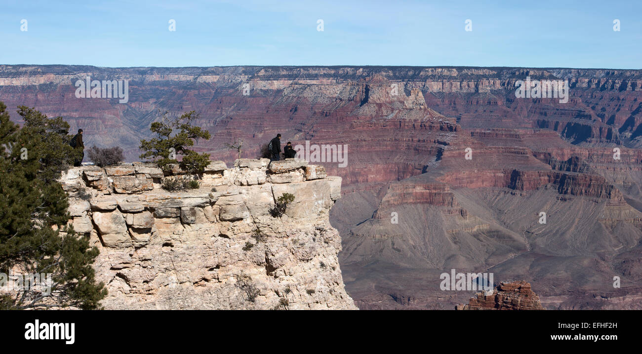 Grand Canyon, Arizona, tourist on lookout point panorama Stock Photo