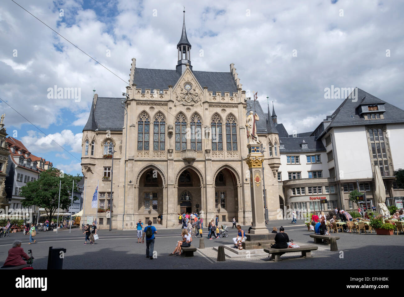 The neo-Gothic town hall on Fischmark, Erfurt, capital city of Thuringia, Germany, Europe. Stock Photo