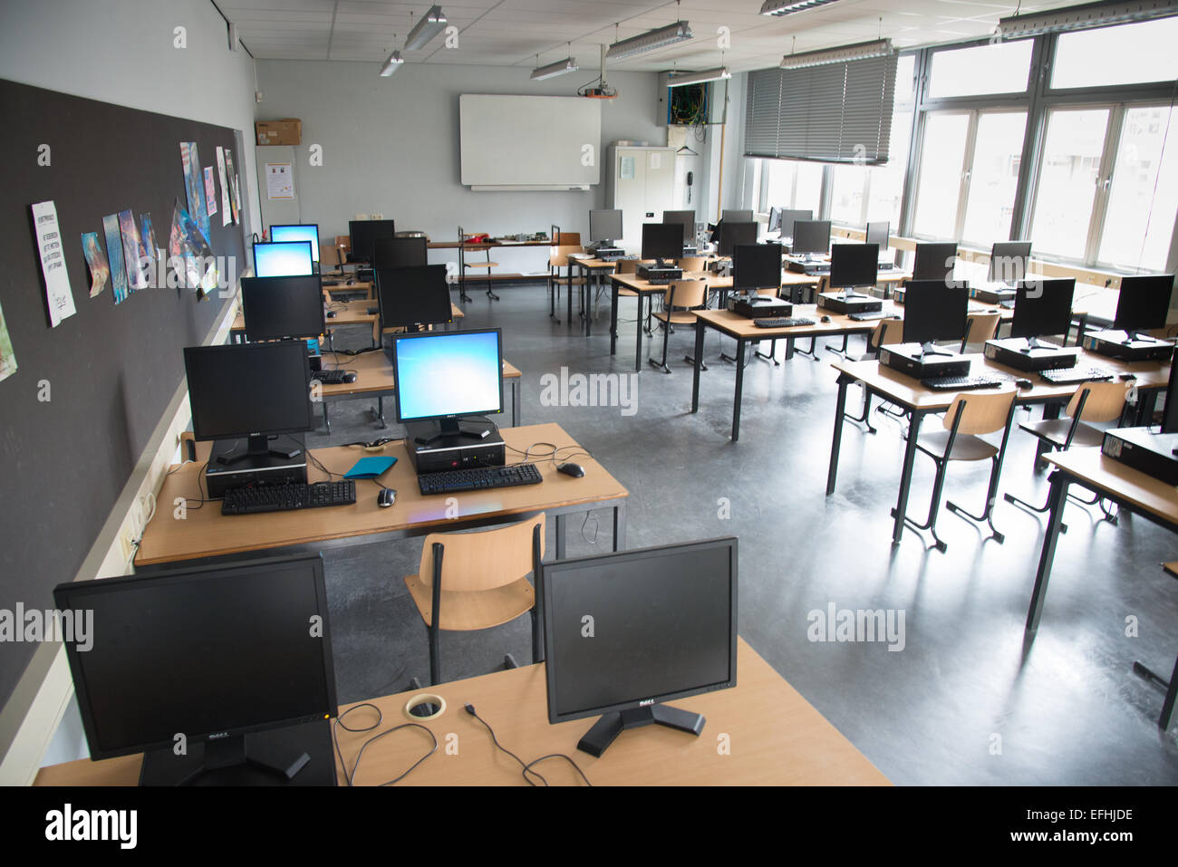 empty computer classroom at school in holland Stock Photo