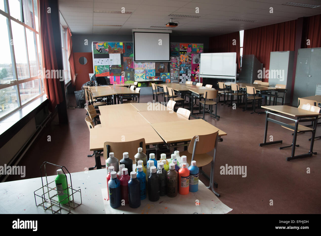empty art classroom at school in holland Stock Photo
