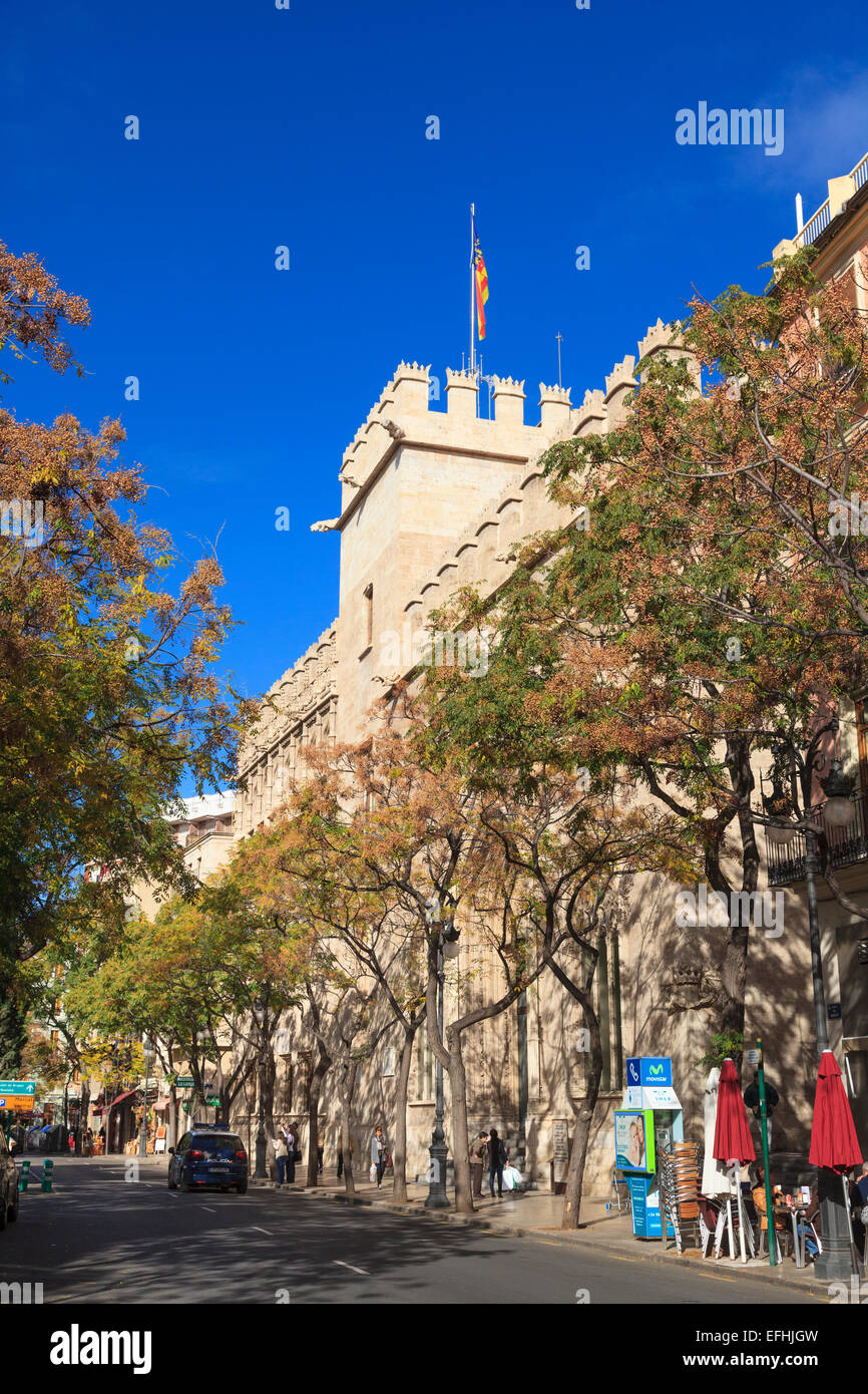 Castellated building in the Plaza de Mercat in Valencia Stock Photo